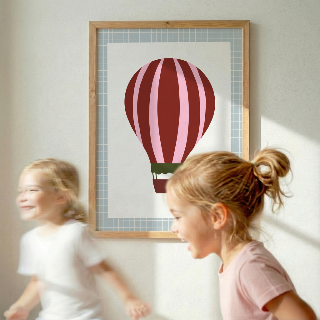 Poster Heißluftballon I in Blau und Rottönen