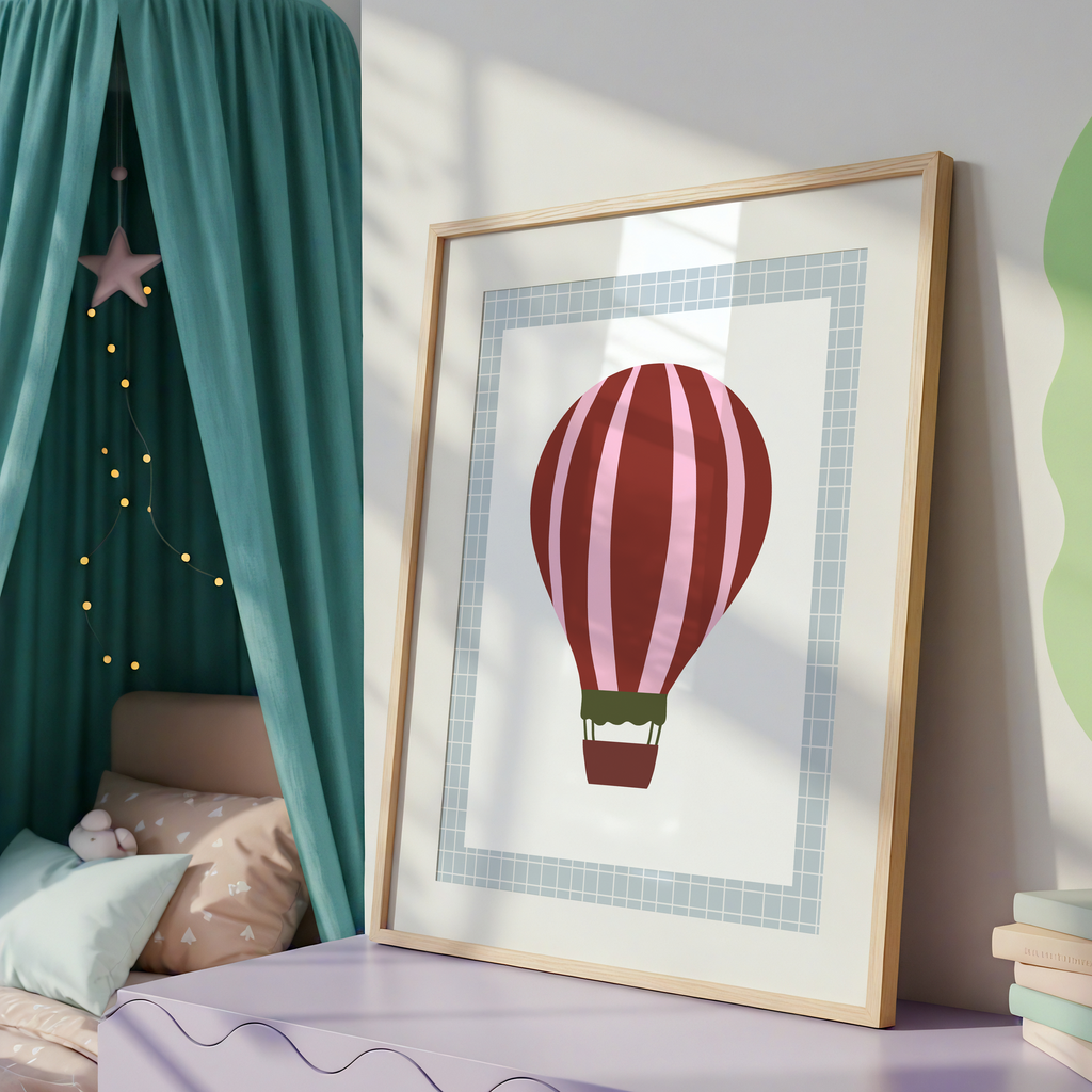 Poster Heißluftballon I in Blau und Rottönen