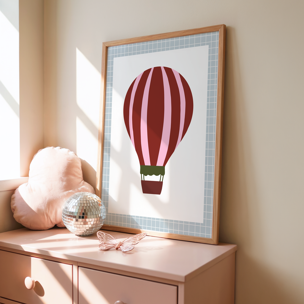 Poster Heißluftballon I in Blau und Rottönen